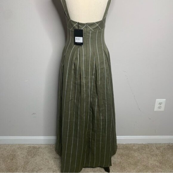 NWT NICHOLAS Selene Seamed Cami Linen Olive & White Striped Maxi Dress - Picture 13 of 16